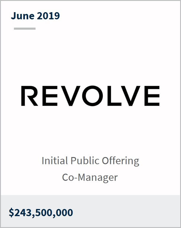 June 2019 Revolve $243,500,000 initial public offering co-manager