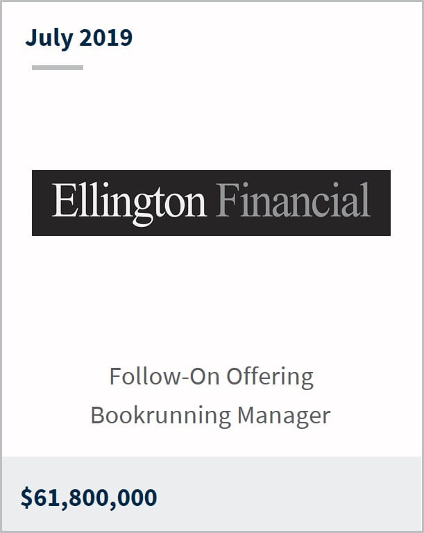 July 2019 Ellington Financial $61,800,000 follow-on offering bookrunning manager