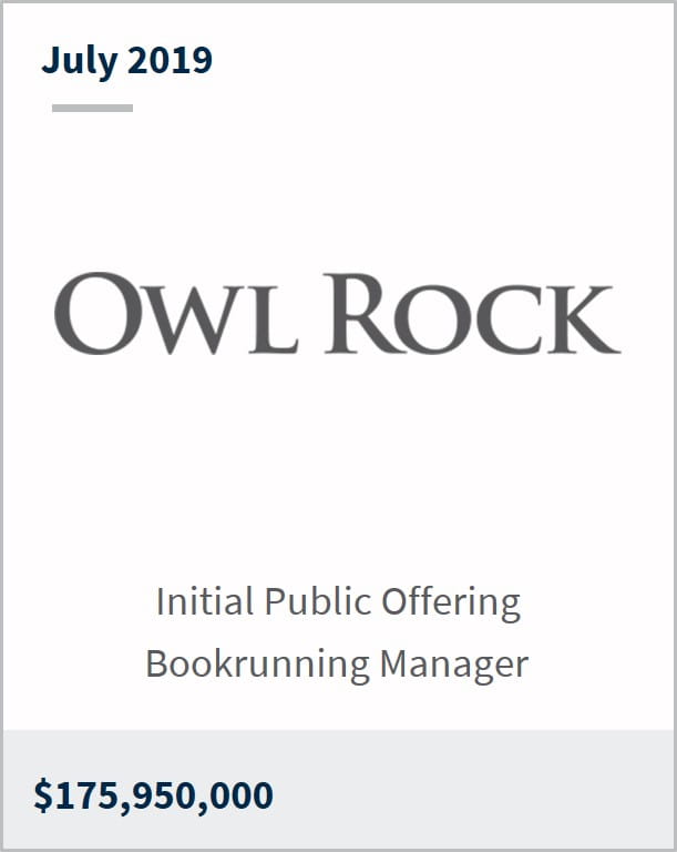 July 2019 Owl Rock Capital $175,950,000 initial public offering bookrunning manager