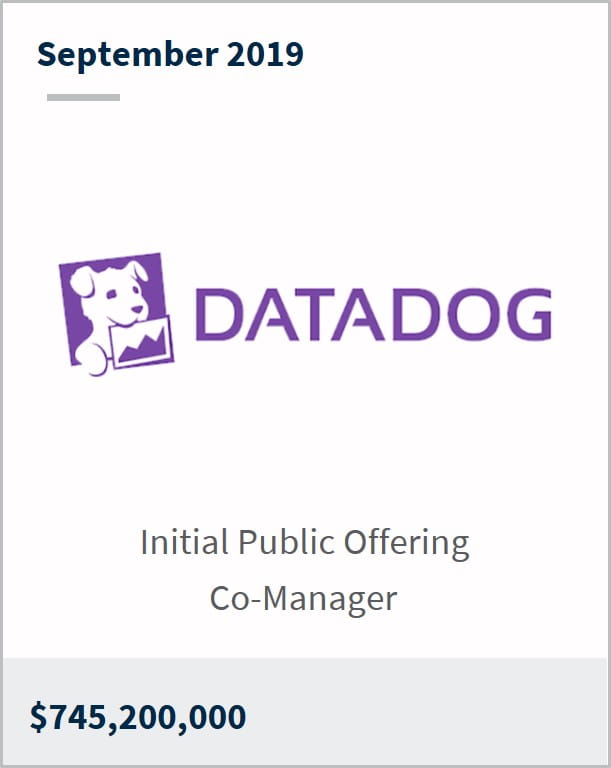 September 2019 Datadog $745,200,000 initial public offering co-manager