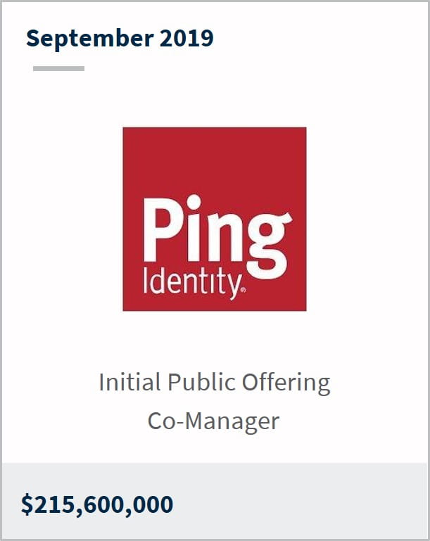 September 2019 Ping Identity $215,600,000 Initial public offering co-manager