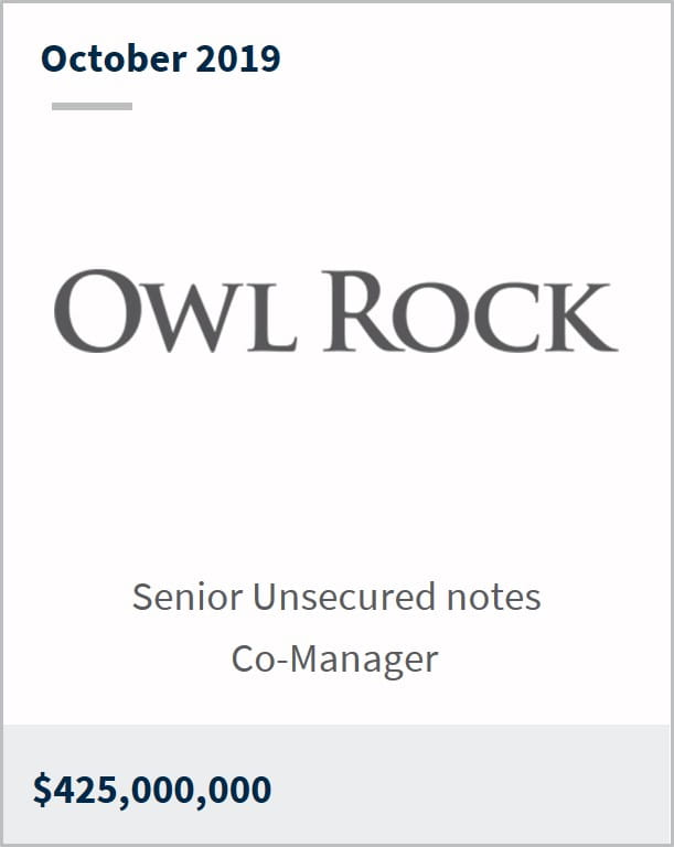 October 2019 Owl Rock Capital $425,000,000 senior unsecured notes co-manager
