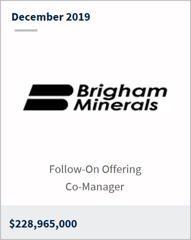 December 2019 Brigham Minerals $228,965,000 follow-on offering co-manager