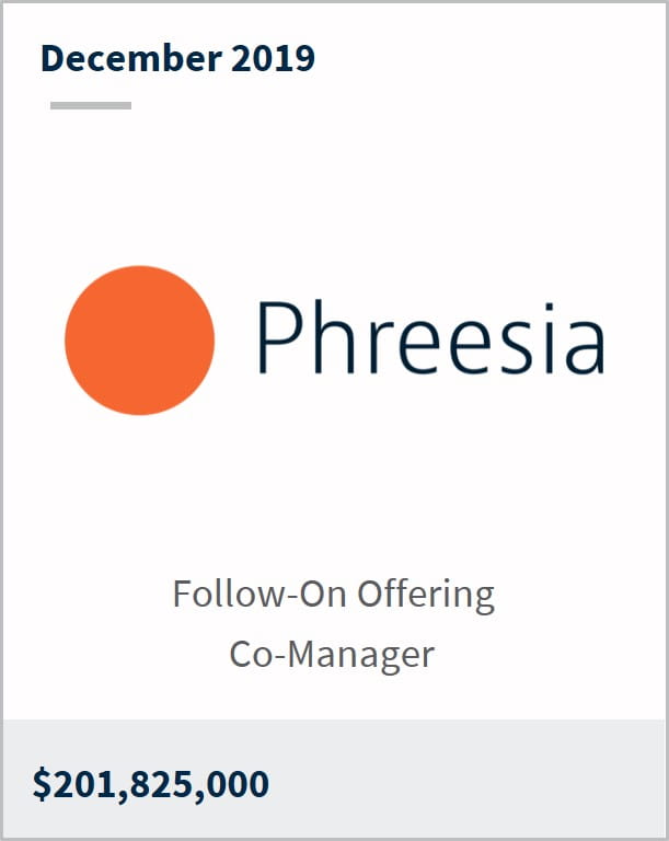 December 2019 Phreesia $201,825,000 follow-on offering co-manager