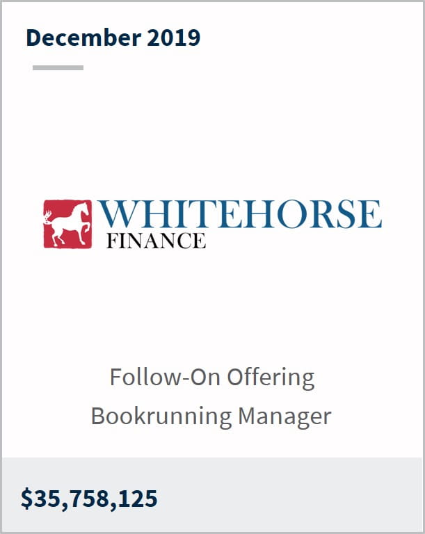 December 2019 WhiteHorse Finance $35,758,125 follow-on offering bookrunning manager
