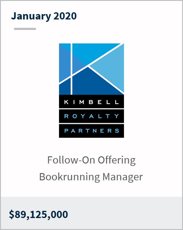 January 2020 Kimbell Royalty Partners $89,125,000 follow-on offering bookrunning manager