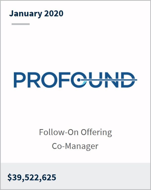 January 2020 Profound Medical Corp $39,522,625 follow-on offering co-manager