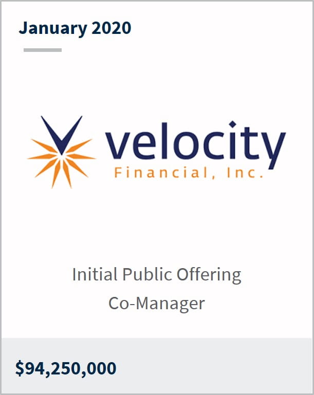 January 2020 Velocity Financial Inc $94,250,000 initial public offering co-manager