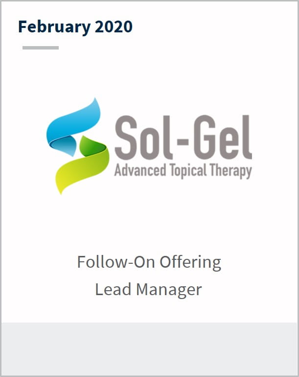 February 2020 Sol-Gel Technologies Ltd follow-on offering lead manager