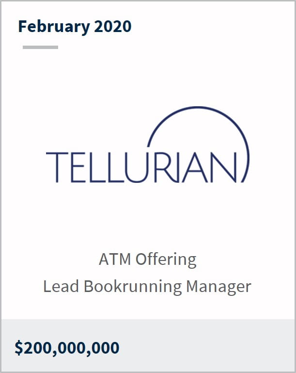 February 2020 Tellurian $200M ATM offering  bookrunning manager 