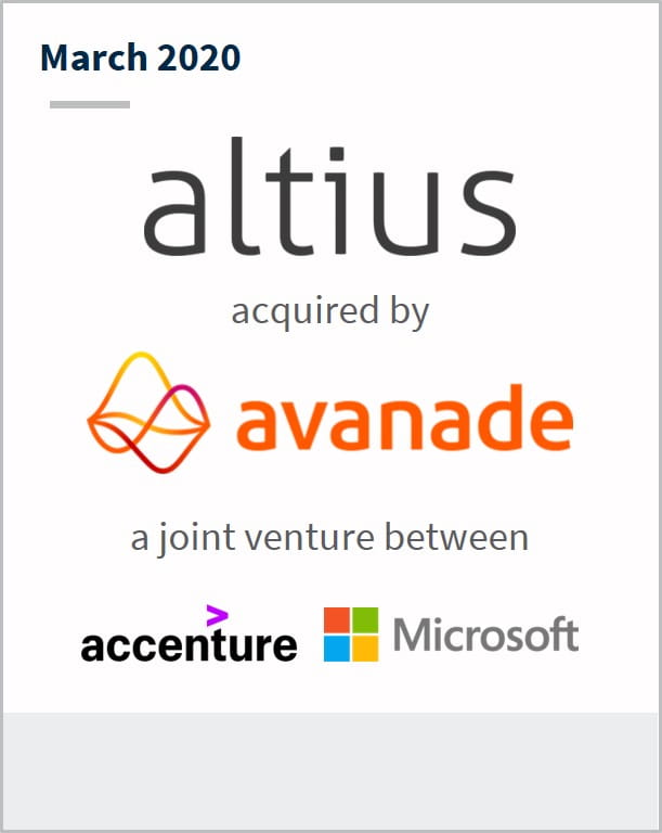 March 2020 Altius has been acquired by Avanade a joint venture between Accenture and Microsoft
