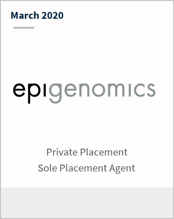March 2020 Epigenomics private placement sole placement agent