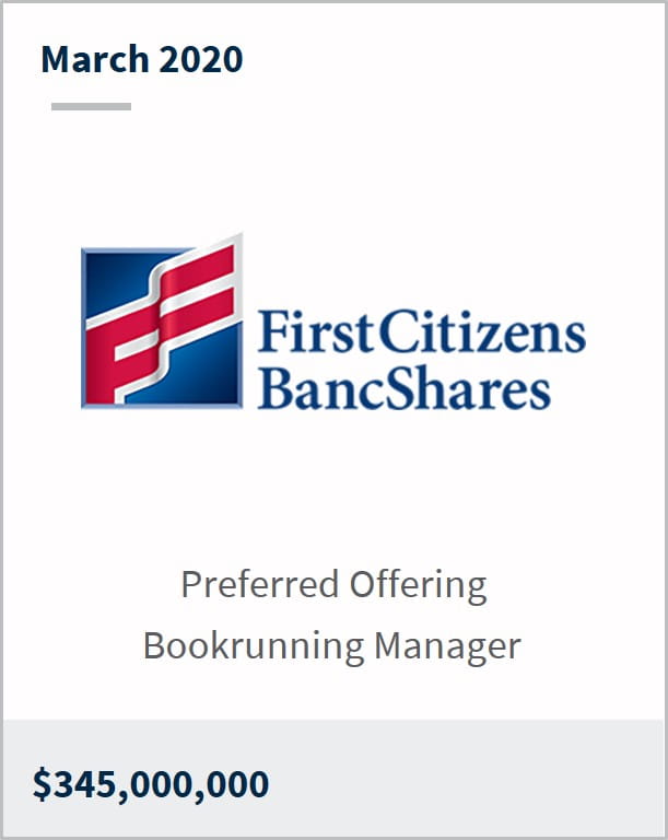 March 2020 First Citizens BancShares $345,000,000 preferred offering bookrunning manager