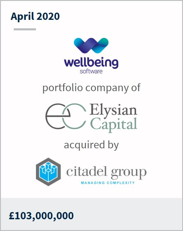 April 2020 Wellbeing Software a portfolio company of Elysian Capital has been acquired by Citadel Group