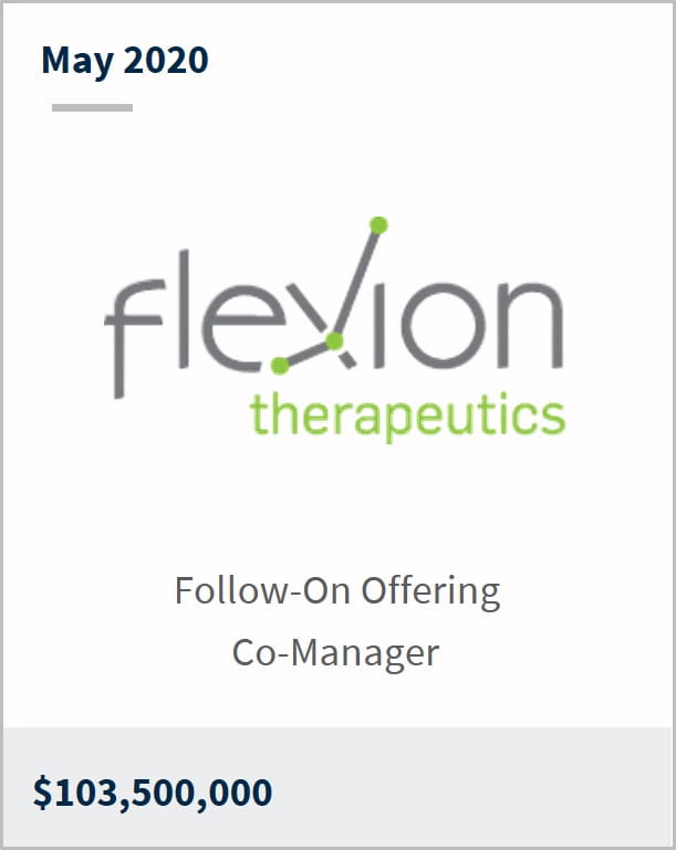 May 2020 Flexion Therapeutics $103,500,000 follow-on offering co-manager
