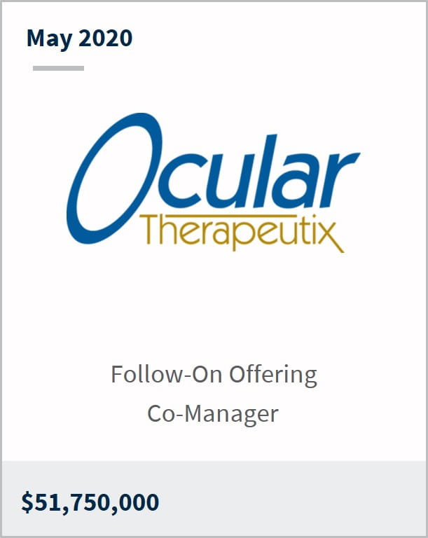 May 2020 Ocular Therapeutix $51,750,000 follow-on offering co-manager