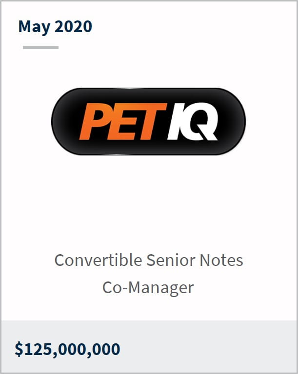May 2020 PetIQ $125M convertible senior notes co-manager 