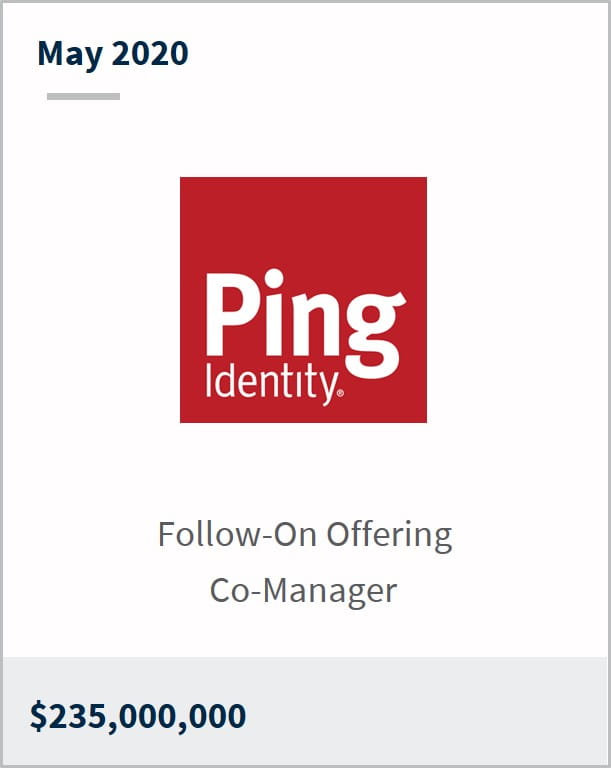 May 2020 Ping Identity $235,000,000 follow-on offering co-manager