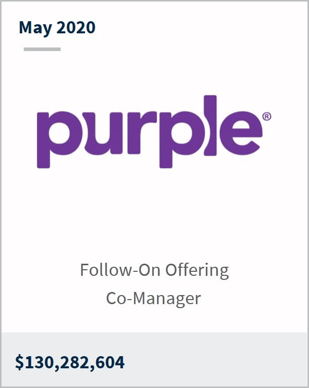 May 2020 Purple $130,282,604 follow-on offering co-manager
