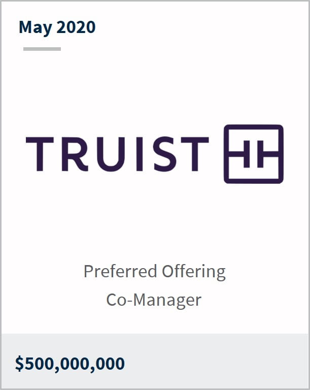 May 2020 Truist Financial $500M preferred offering co-manager