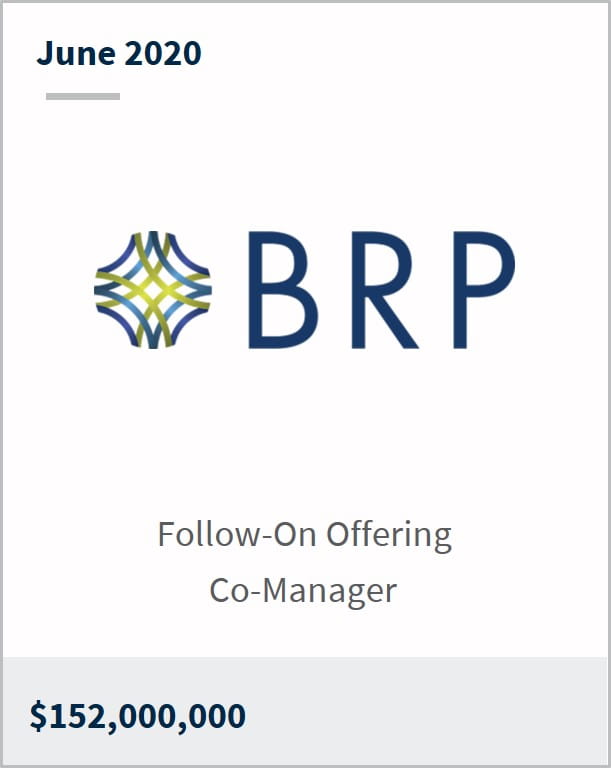 June 2020 BRP Group $152M follow-on offering co-manager