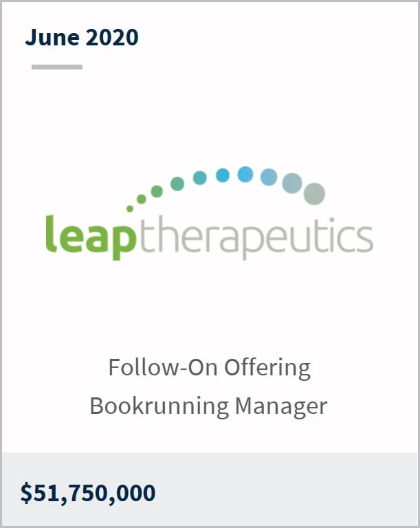 June 2020 Leap Therapeutics $51,750,000 follow-on offering bookrunning manager
