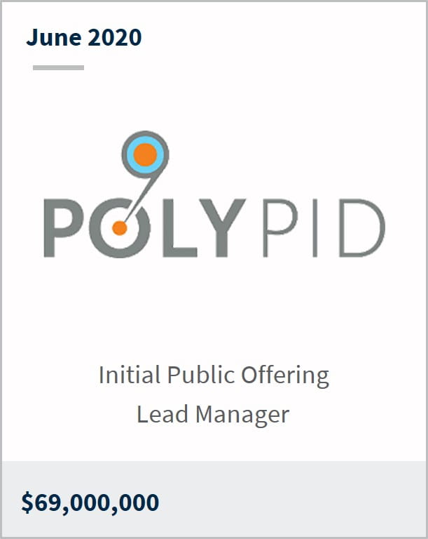 June 2020 PolyPid $69M initial public offering lead manager