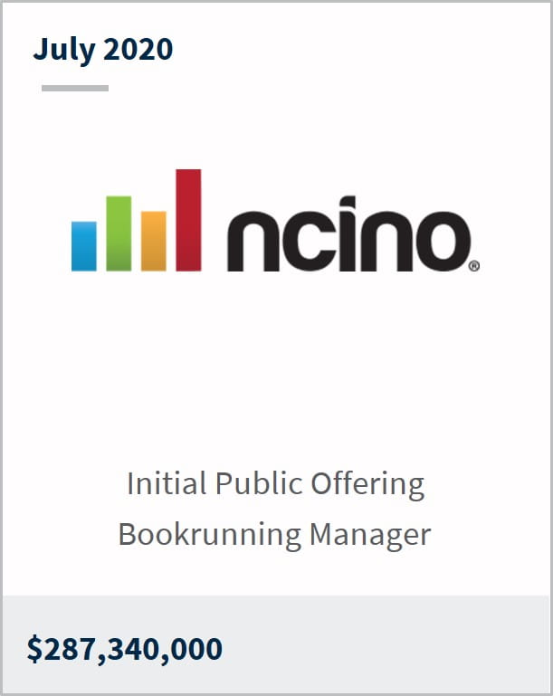 July 2020 ncino $287,340,000 initial public offering bookrunning manager