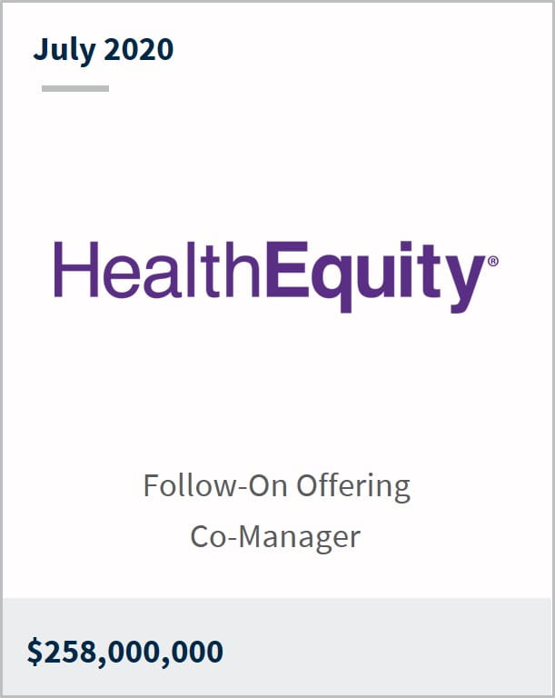 July 2020 HealthEquity $258,000,000 follow-on offering co-manager