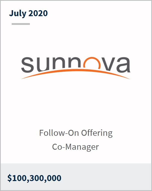 July 2020 Sunnova Energy $100,300,000 follow-on offering co-manager