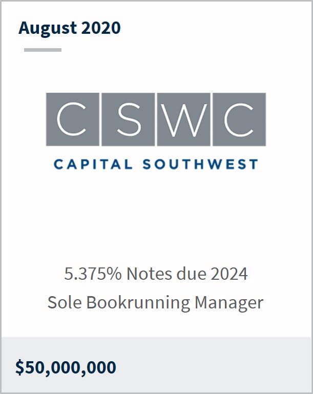 August 2020 Capital Southwest Corporation $50M 5.375% notes due 2024 sole bookrunning manager