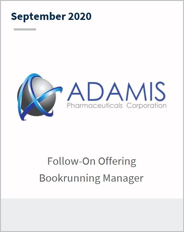 September 2020 Adamis Pharmaceuticals follow-on offering bookrunning manager