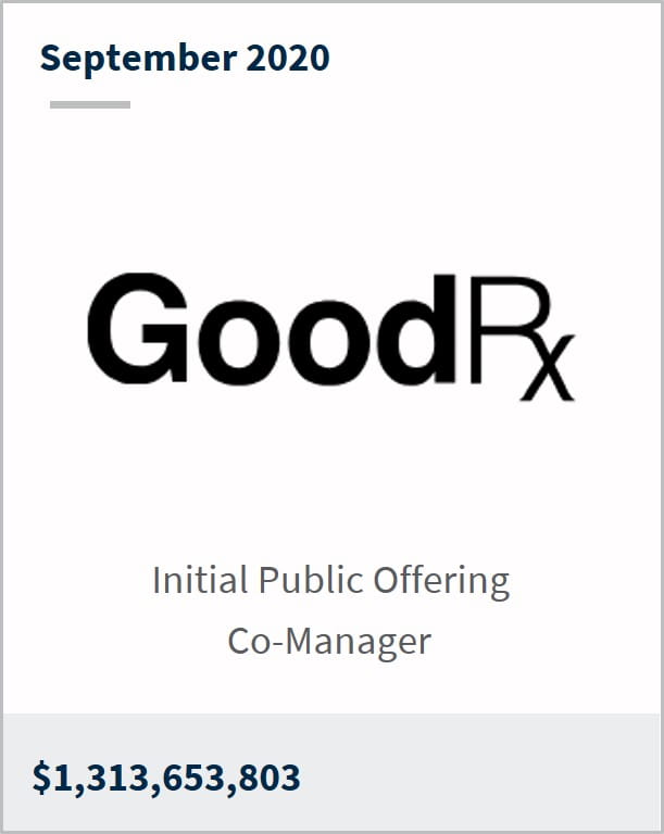 September 2020 GoodRx $1,313,653,803 initial public offering co-manager