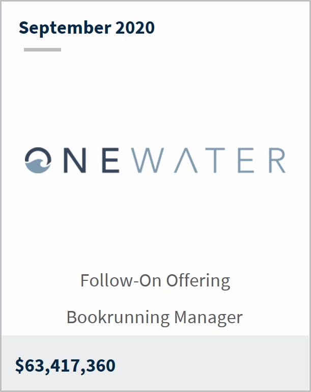 September 2020 OneWater Marine $63,417,360 follow-on offering bookrunning manager
