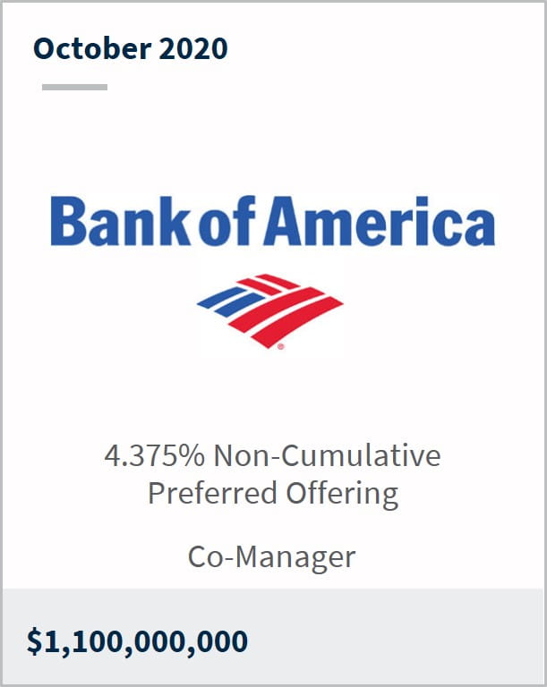 October 2020 Bank of America $1,100,000,000 4.375% non-cumulative preferred offering co-manager