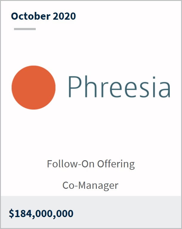 October 2020 Phreesia $184,000,000 follow-on offering co-manager