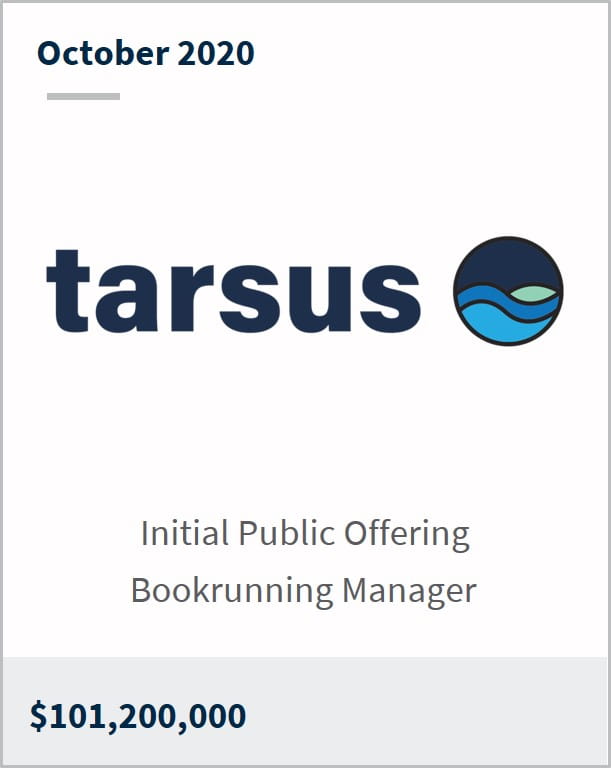 October 2020 Tarsus Pharmaceuticals Inc $101,200,000 initial public offering bookrunning manager