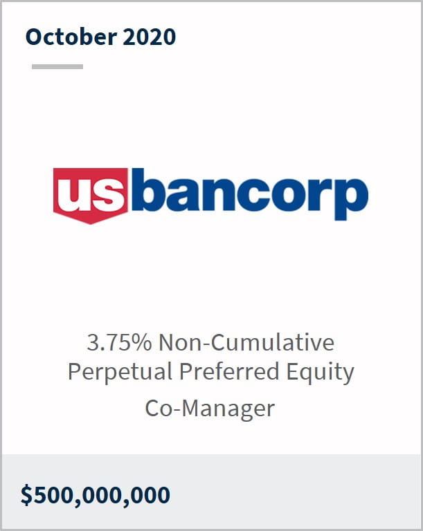 October 2020 US Bancorp $500M 3.75% non-cumulative perpetual preferred equity co-manager