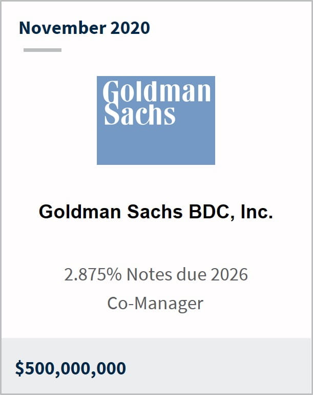 November 2020 Goldman Sachs BDC Inc $500,000,000 2.875% notes due 2026 co-manager