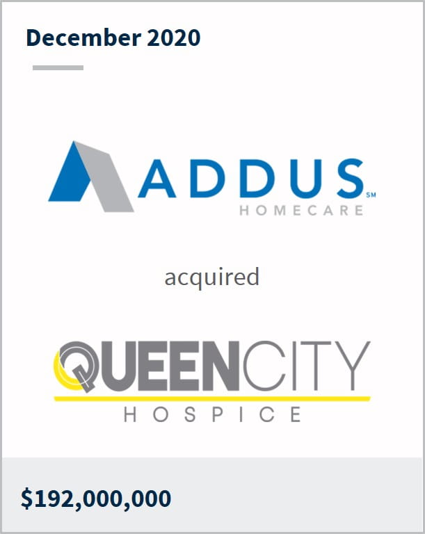 December 2020 Addus Homecare has acquired Queencity $192M