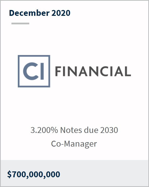 December 2020 CI Financial $700M 3.200% notes due 2030 co-manager
