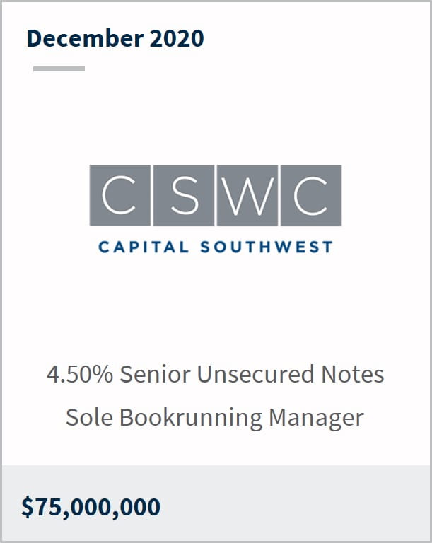 December 2020 Capital Southwest Corporation $75M 4.50% senior unsecured notes sole bookrunning manager