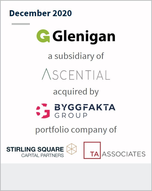 December 2020 Glenigan A subsidiary of Ascential has been acquired by Byggfakta Group
