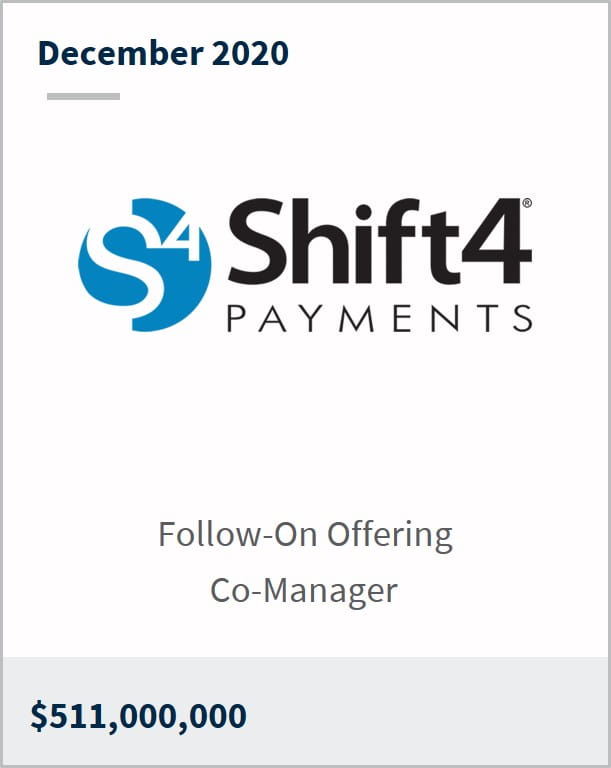 December 2020 Shift4 Payments $511,000,000 follow-on offering co-manager