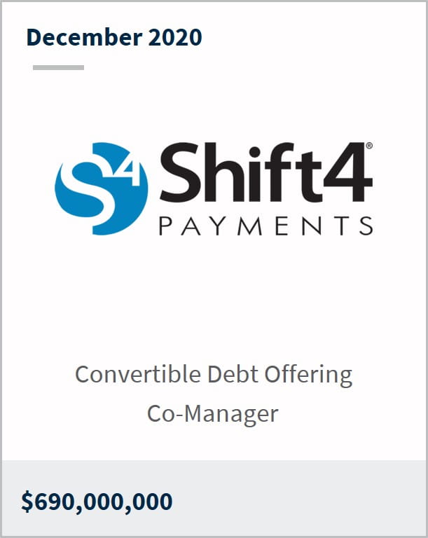 December 2020 Shift4 Payments $690,000,000 convertible debt offering co-manager