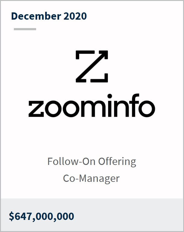 December 2020 ZoomInfo $647,000,000 follow-on offering co-manager
