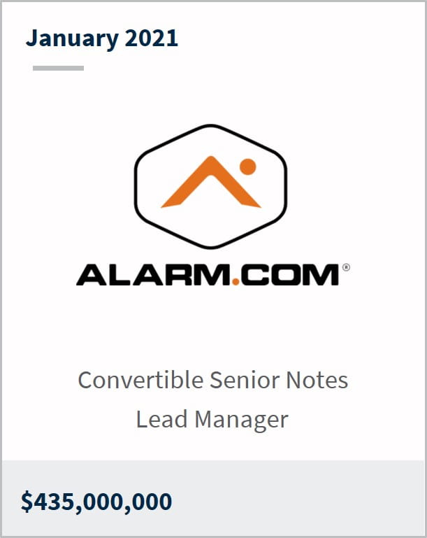 January 2021 Alarm.Com $435,000,000 convertible senior notes lead manager