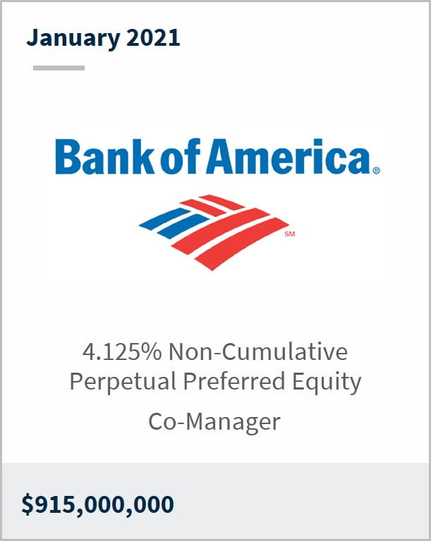 January 2021 Bank of America $915,000,000 4.125% non-cumulative perpetual preferred equity co-manager