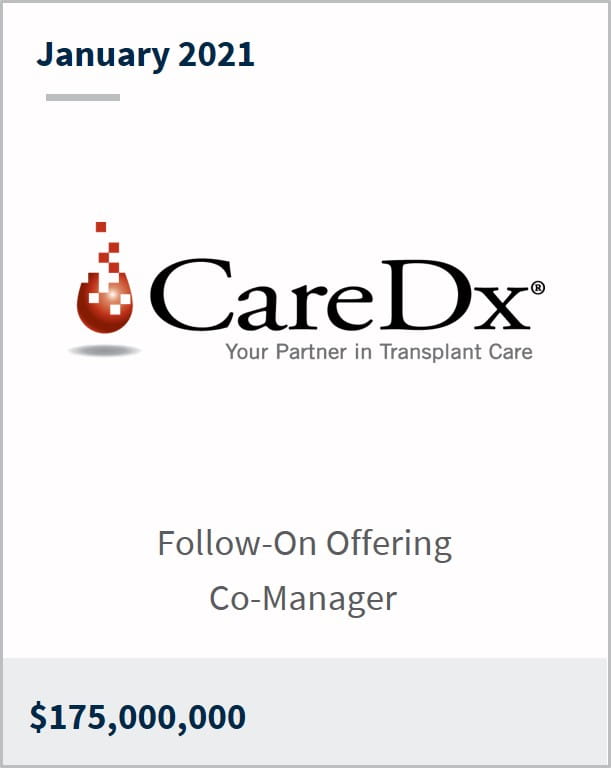 January 2021 CareDx Inc $175,000,000 follow-on offering co-manager