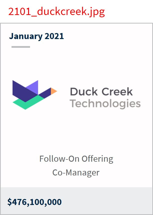 January 2021 Duck Creek Technologies $476,100,000 follow-on offering co-manager